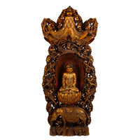 Antique Asian Gilt Wood Buddha On Elaborate Stand/Shrine