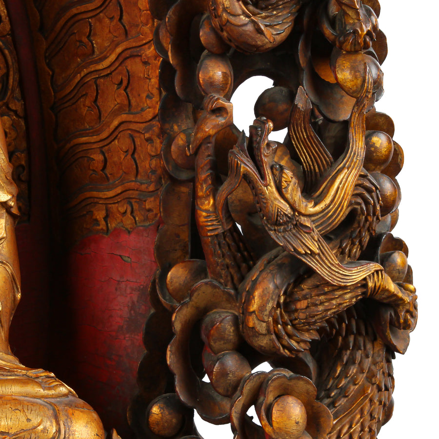 Antique Asian Gilt Wood Buddha On Elaborate Stand/Shrine