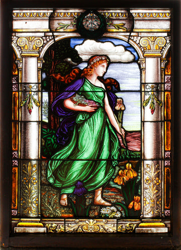 Antique Stained Glass Window Panel - Mythological Figure