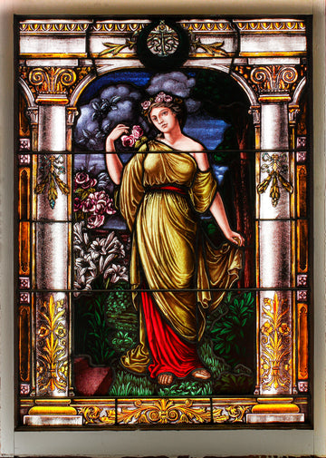 Antique Stained Glass Window Panel - Mythological Figure