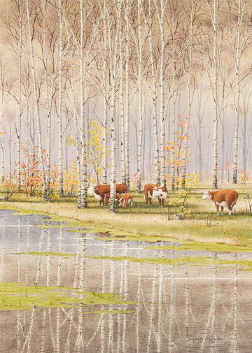 Conrad Mieschke (Polish 1938)      "At The Pond" H15"xW11"