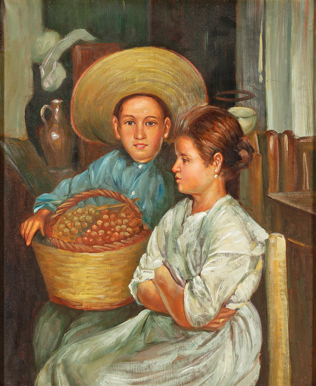 Unknown Artist - Boy & Girl With Basket Of Grapes