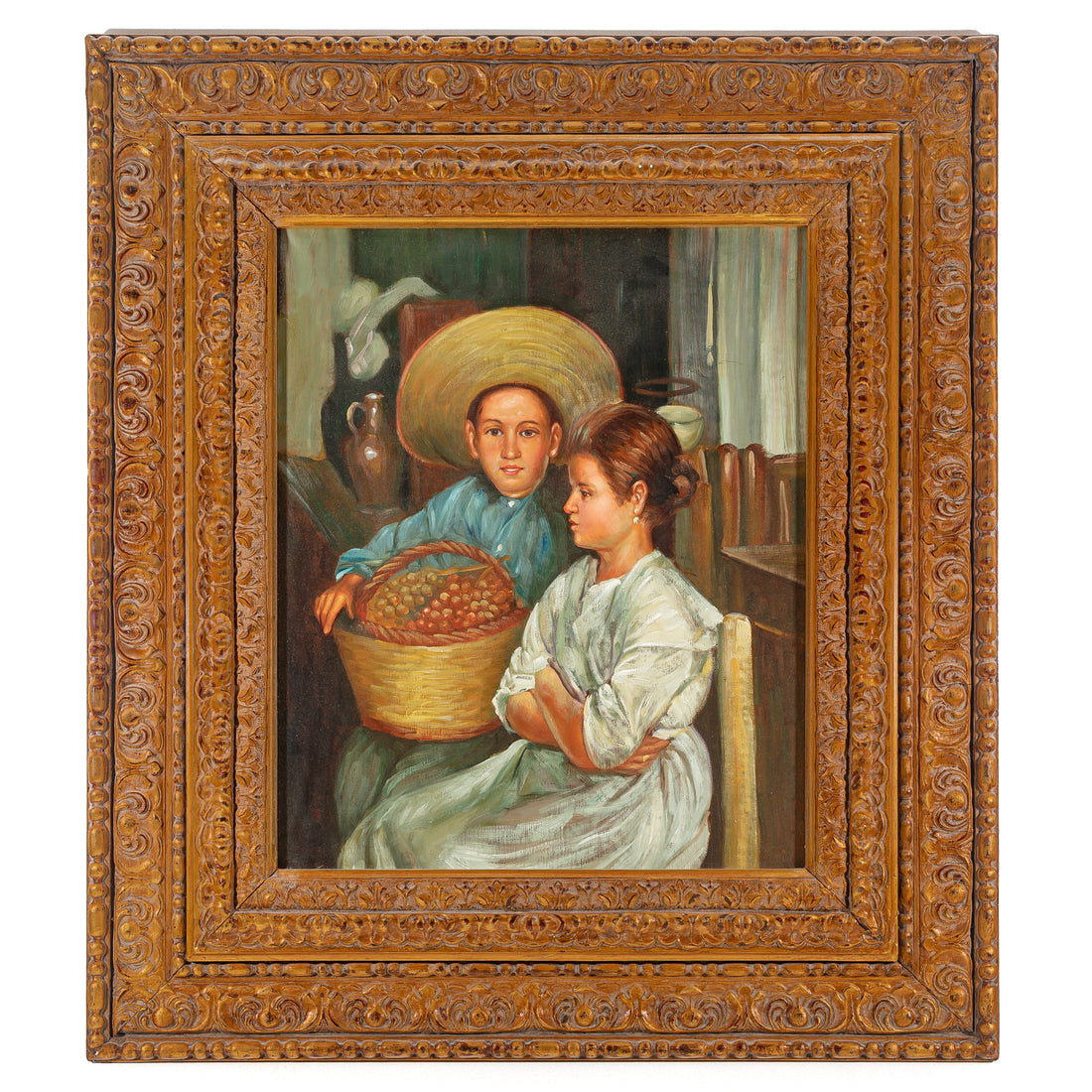 Unknown Artist - Boy & Girl With Basket Of Grapes