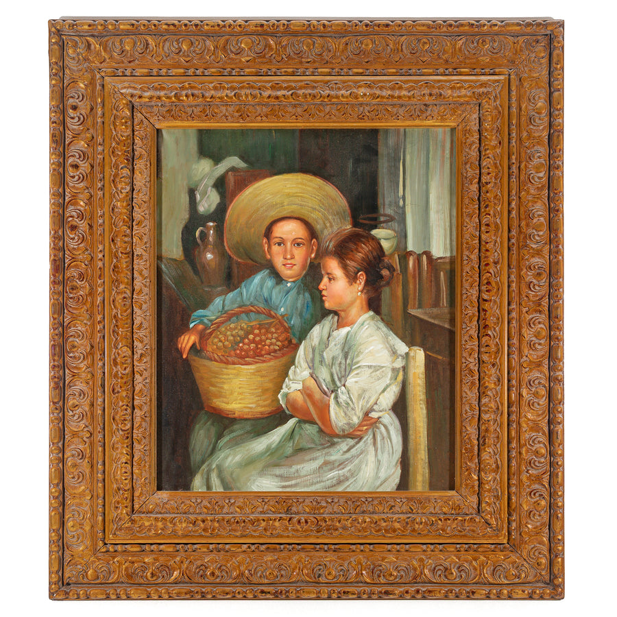 Unknown Artist - Boy & Girl With Basket Of Grapes