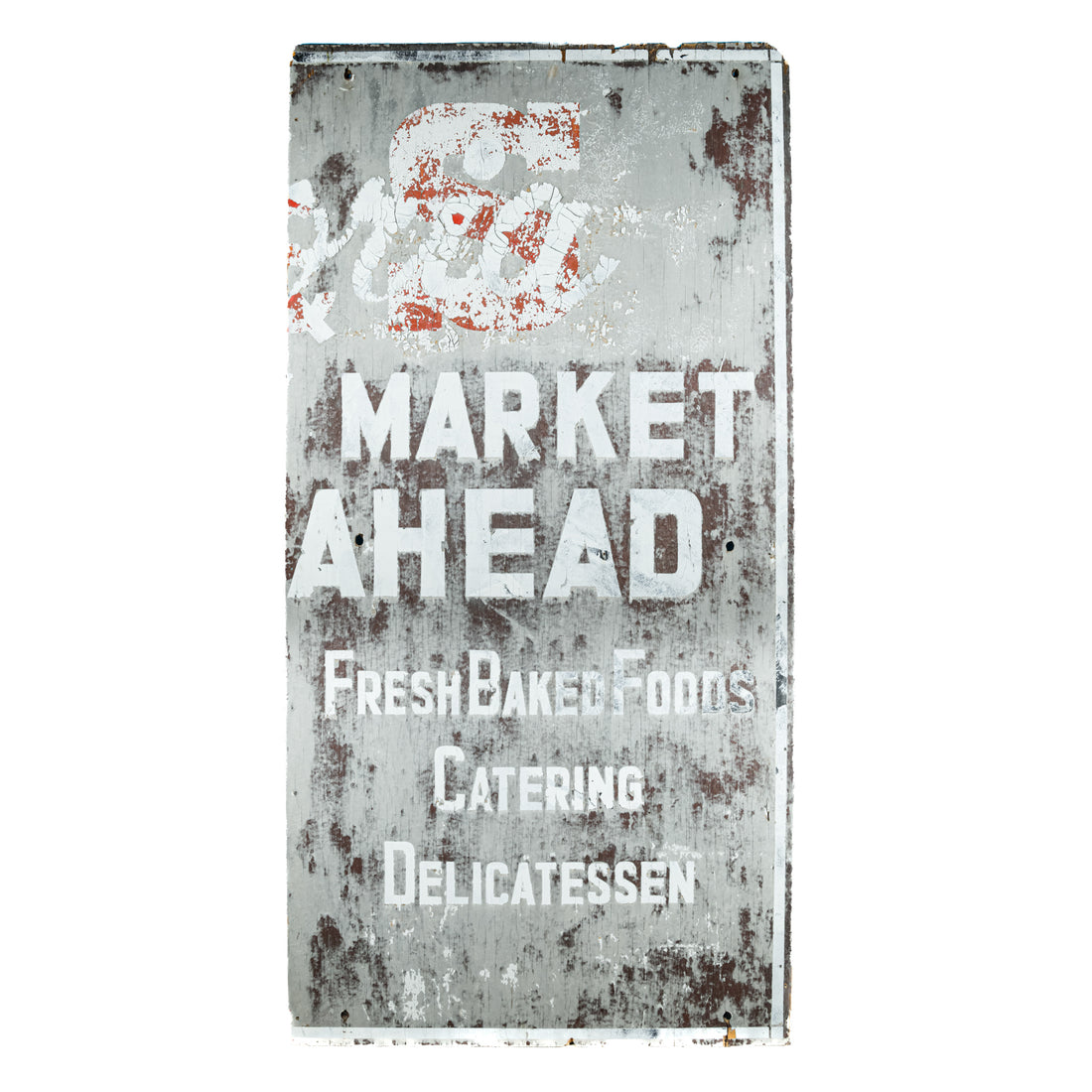 Vintage Painted Plywood Advertising Sign 'Market Ahead'