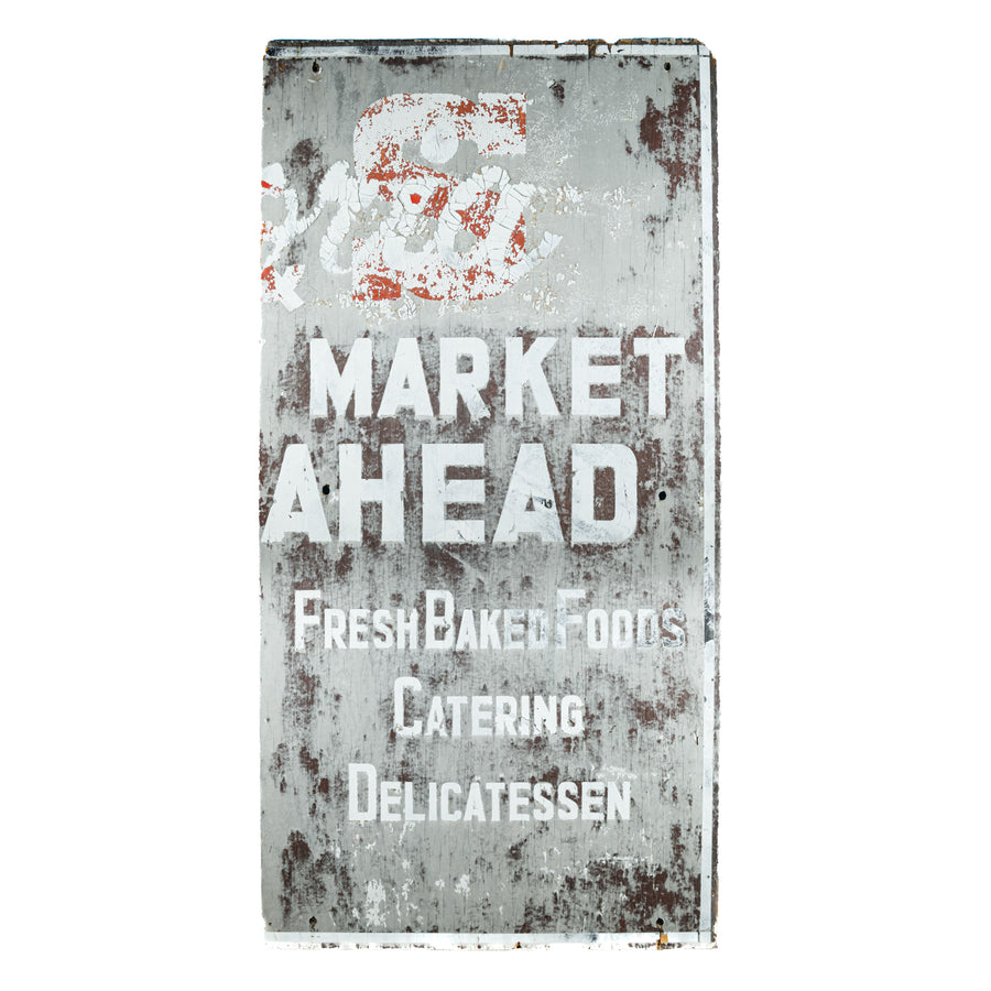 Vintage Painted Plywood Advertising Sign 'Market Ahead'