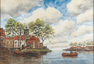 Jan Van Couver (Dutch 1836-1910)   Boating On Dutch Waterway