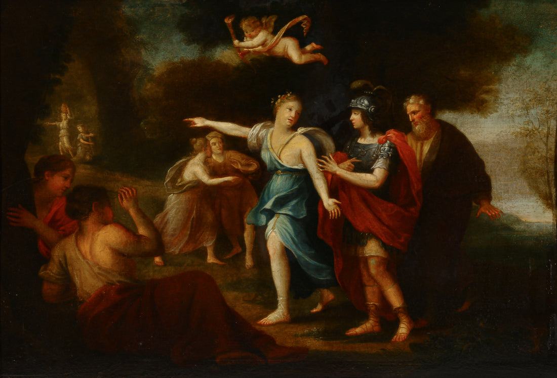 In the Manner of Angelika Kauffmann - "Mercury Leading Psyche Through a Wood" - Oil on Panel