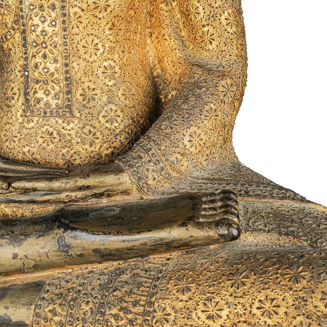 Gilt Bronze Naga Buddha W/                 Wooden Stand H35"