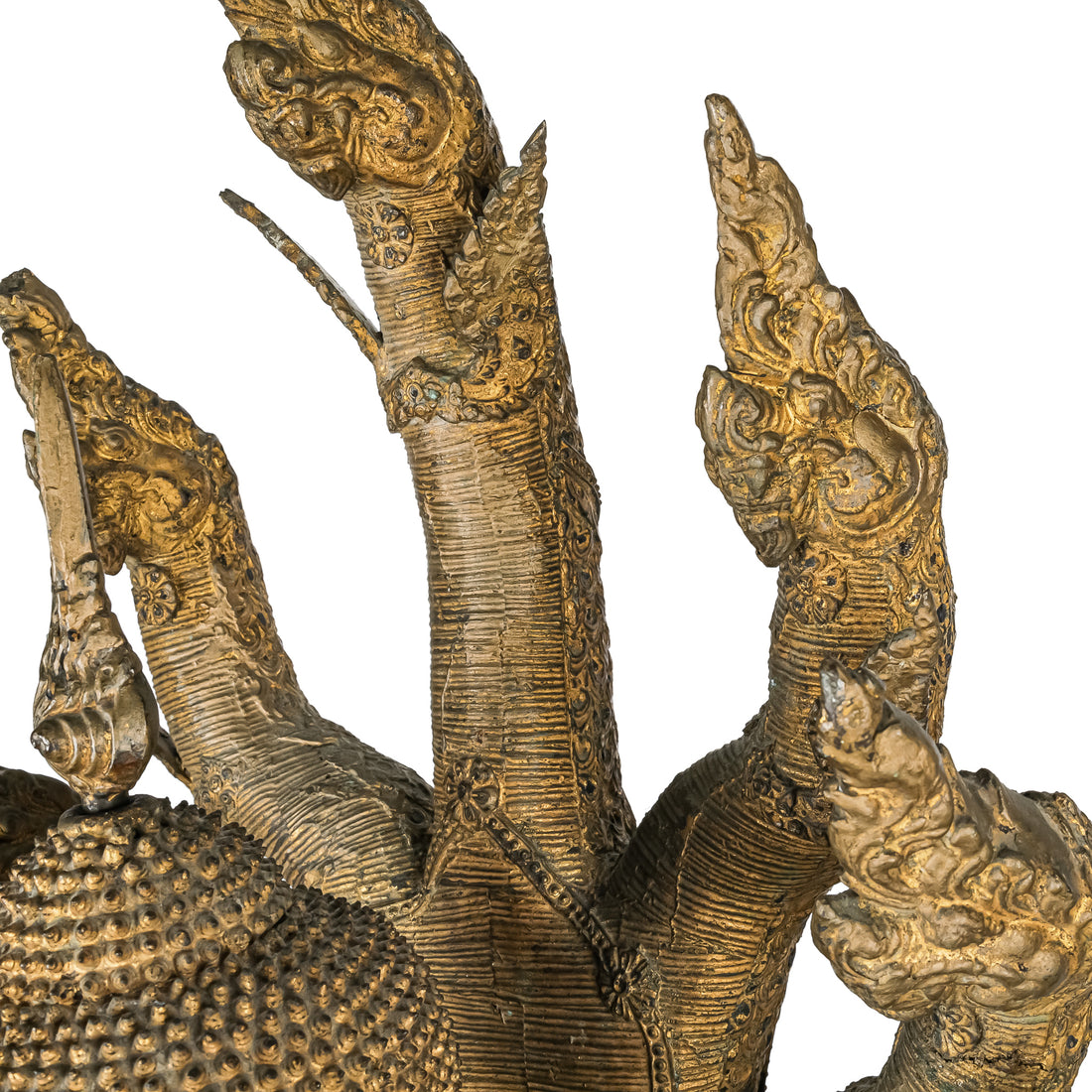 Gilt Bronze Naga Buddha W/                 Wooden Stand H35"