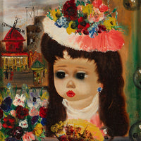 J Marini (20th C) Doll Face             Kitsch Art H10"xW8"