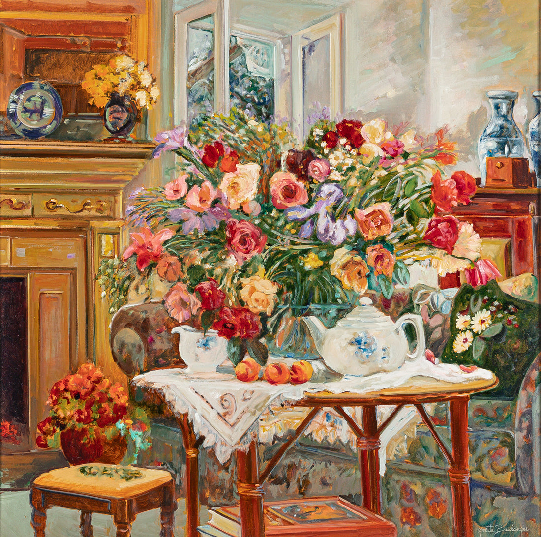 Yvette Boulanger (Canadian 1932-2015) "Tea Time In a Victorian setting" (Translation)