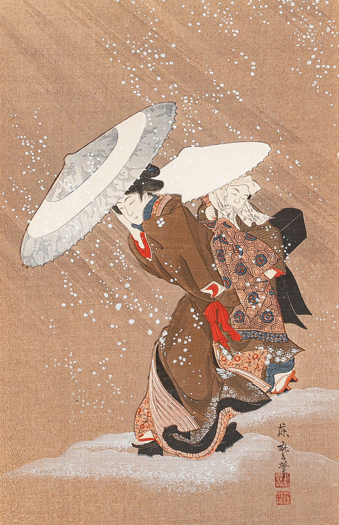 Kutigawa Fujimaro (Japanese 1790-1850) Two Ladies In Snow Storm