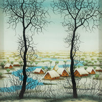 S. Kovacevic - Landscape with Village - Oil on Glass