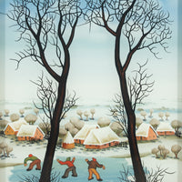 S. Kovacevic - Village with Three Men on Ice - Oil On Glass