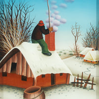 S. Kovacevic - Man Cleaning Chimney - Oil on Glass