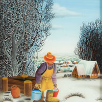 L Pleh - Man Carrying Water - Oil on Glass