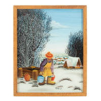 L Pleh - Man Carrying Water - Oil on Glass
