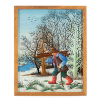 L Pleh - Man Carrying Wood - Oil on Glass