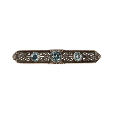 Art Deco 835 Silver 3 Blue Spinel Bar Brooch