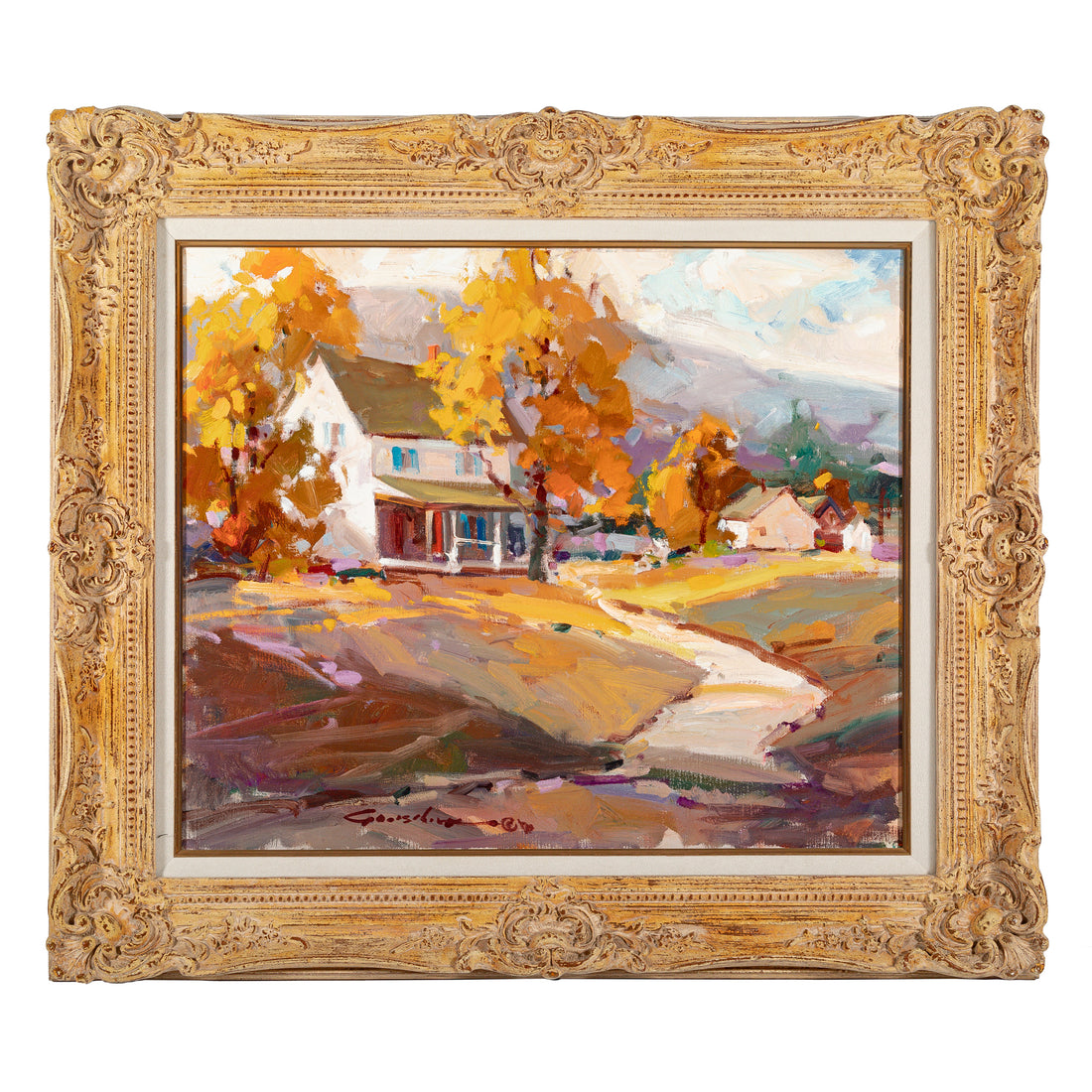 Unknown Artist - Autumn Homes      H20"xW23" Oil On Canvas