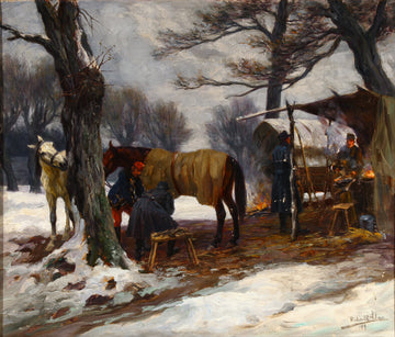 Richard Benno Adam - Blacksmith in Winter - Oil on Canvas