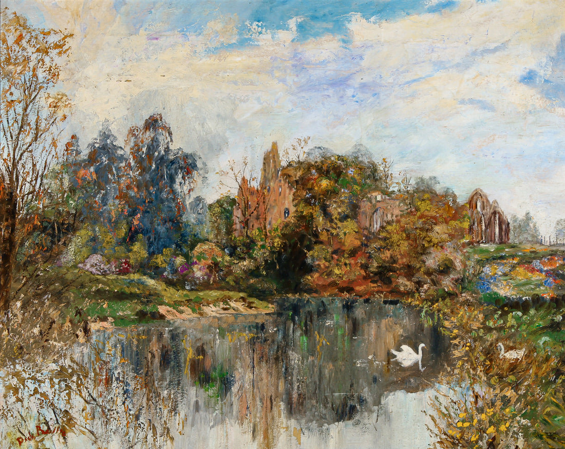 Dick Baillie - Landscape with Swans - Oil on Board