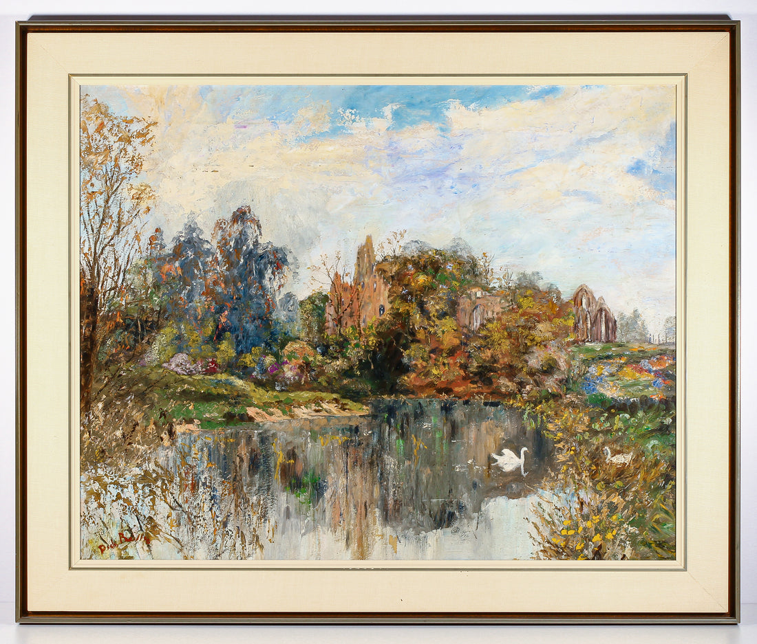 Dick Baillie - Landscape with Swans - Oil on Board