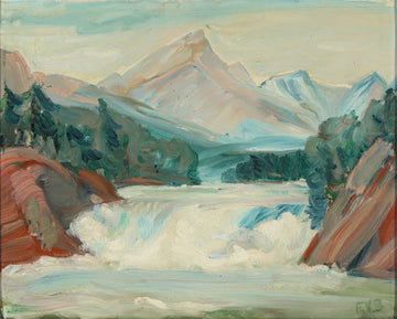 Edna Victoria Baggs - "Bowe Falls Banff Alberta" - Oil on Masonite