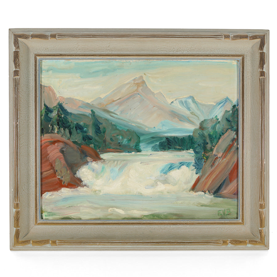 Edna Victoria Baggs - "Bowe Falls Banff Alberta" - Oil on Masonite
