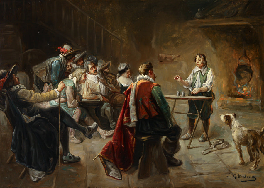 Luigi G. Baldero - Tavern Scene with Trickster - Oil on Canvas