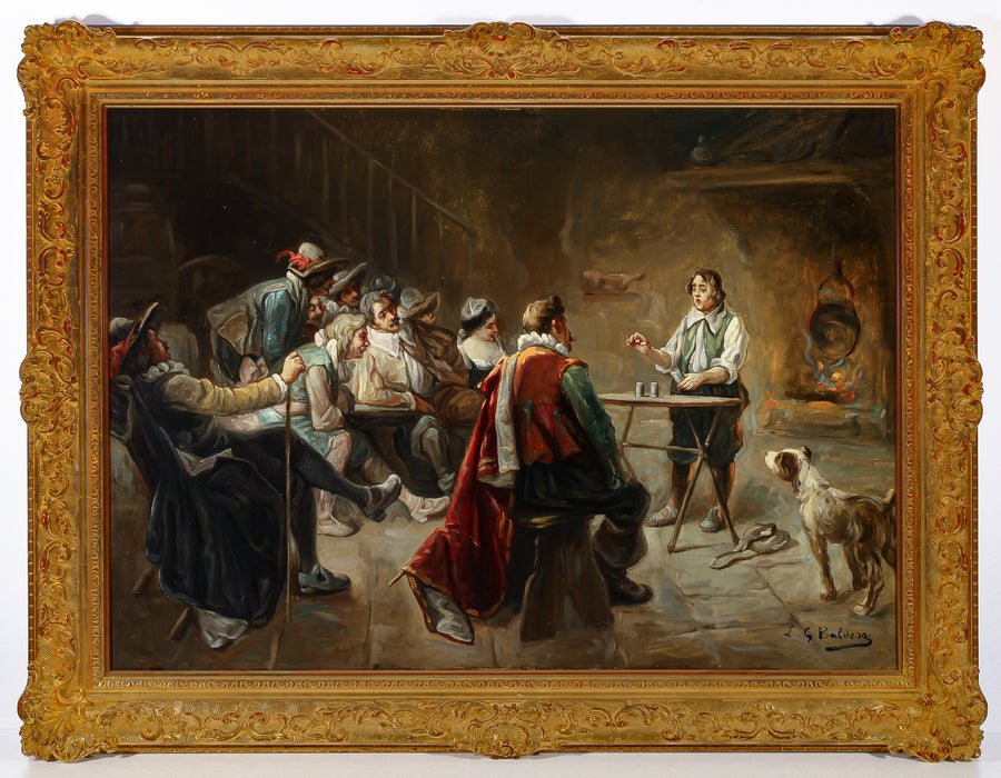 Luigi G. Baldero - Tavern Scene with Trickster - Oil on Canvas