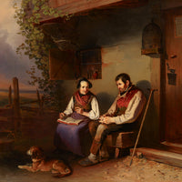 Johann Baptist Wengler - Elder Couple Outside Tavern - Oil on Canvas