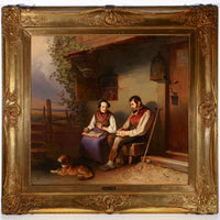 Johann Baptist Wengler - Elder Couple Outside Tavern - Oil on Canvas