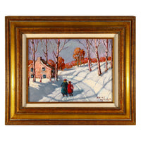 Bruce Mitchell - Winter Scene with Two Walking Figures - Oil on Canvas Board