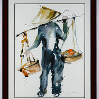 Claudia J. McCabe - Asian Farmer - Mixed Media on Arches Paper