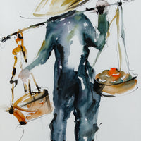 Claudia J. McCabe - Asian Farmer - Mixed Media on Arches Paper