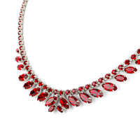 B DAVID Silver Tone Red Rhinestone Necklace & Clip Earrings Set