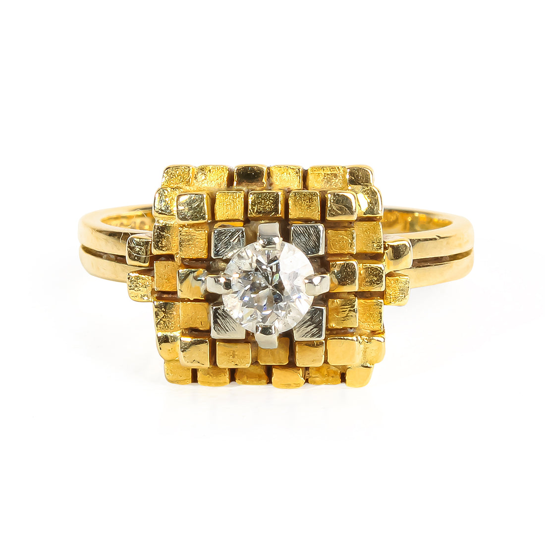 BIRKS 14K Yellow Gold Modernist Old European Cut Diamond Ring