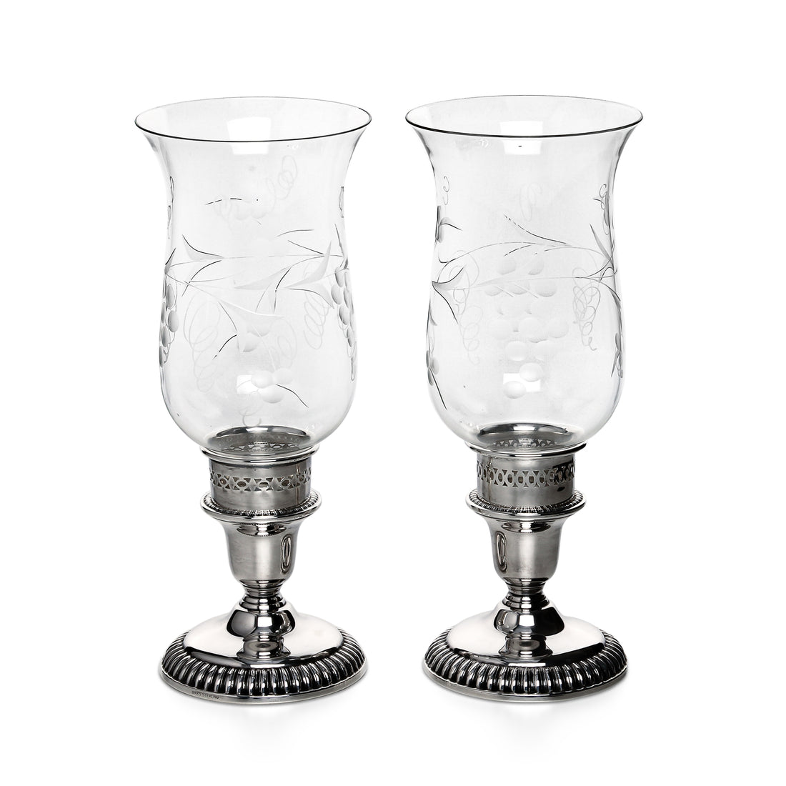 BIRKS Sterling Silver Candleholders with Crystal Hurricanes - Set of 2