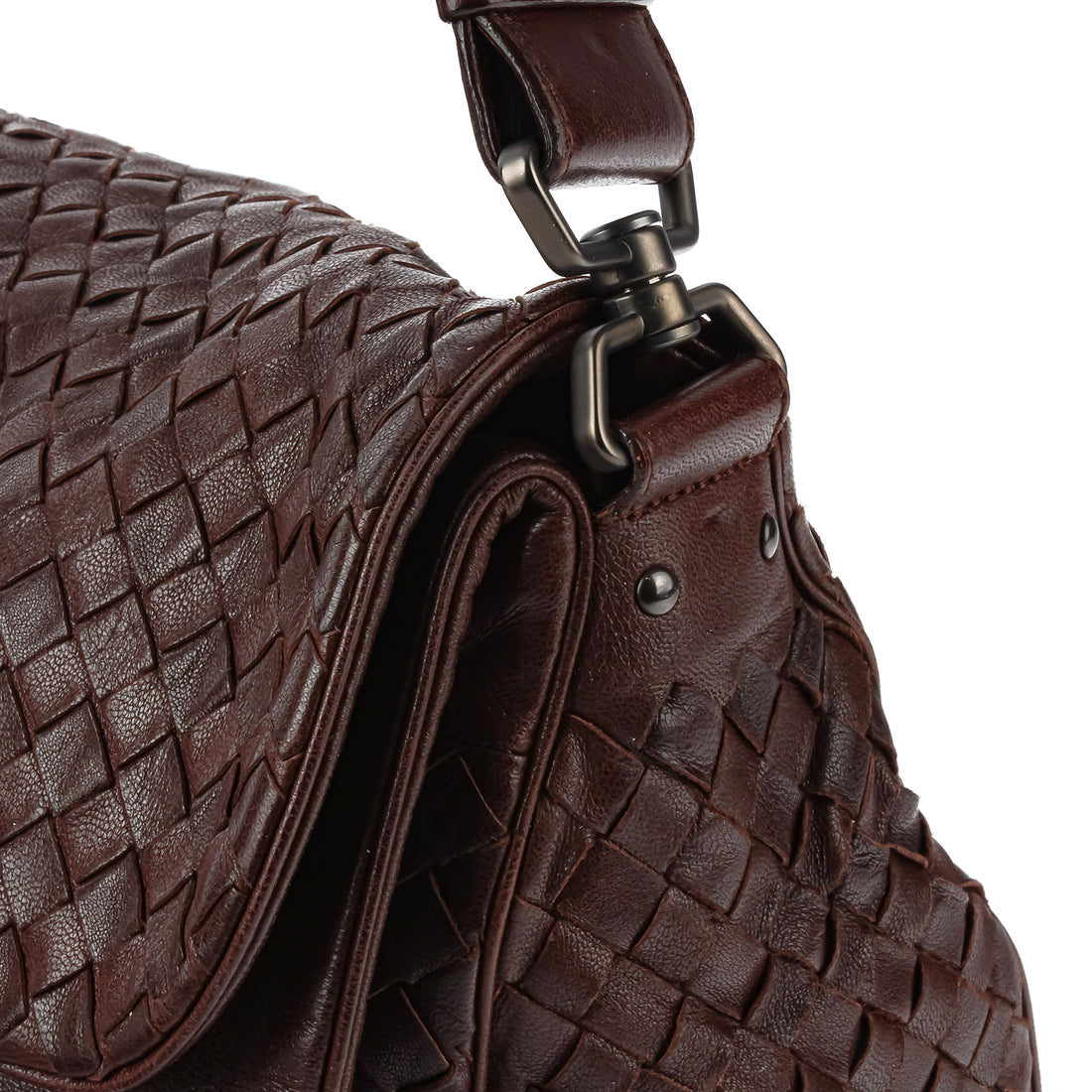 BOTTEGA VENETA Brown Intrecciato Double Flap Shoulder Bag