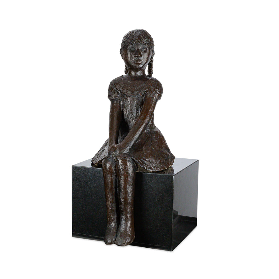 Barrie Shaw-Rimmington - Little Girl Seated - Painted Fibreglass on Marble Plinth