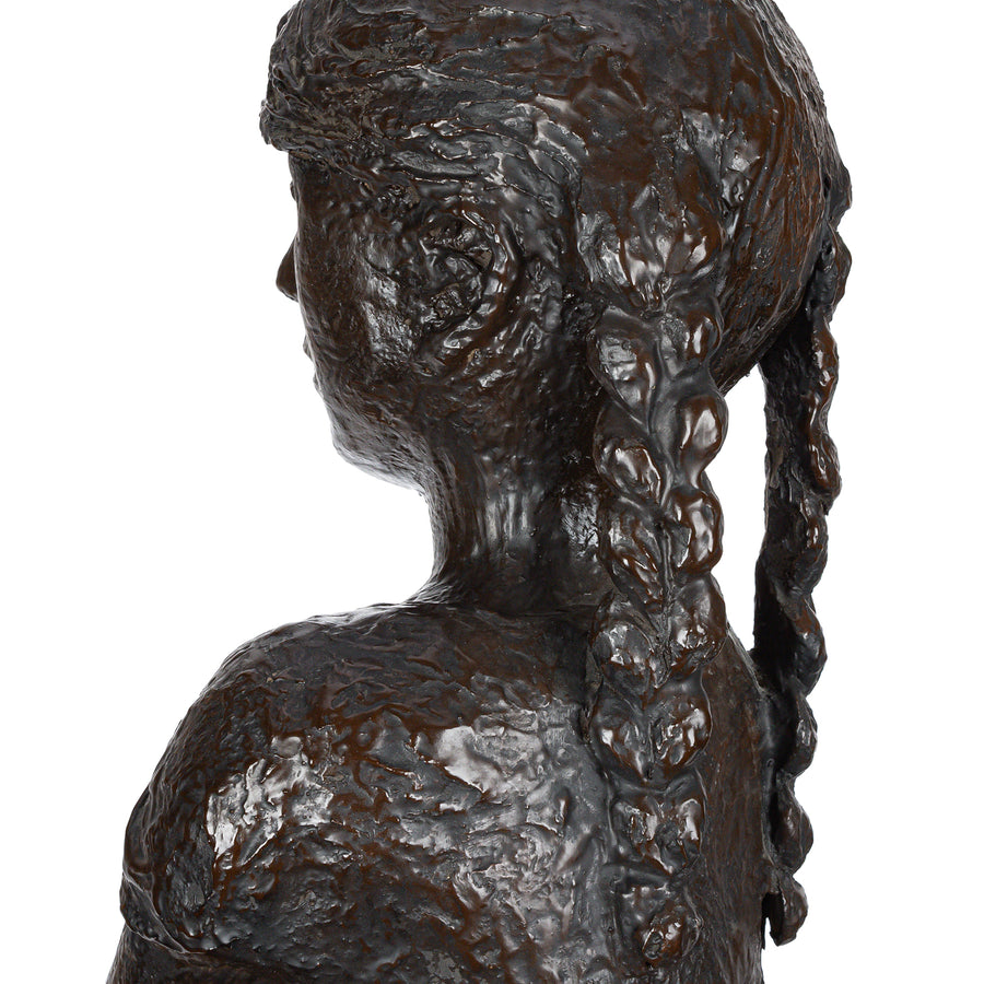 Barrie Shaw-Rimmington - Little Girl Seated - Painted Fibreglass on Marble Plinth