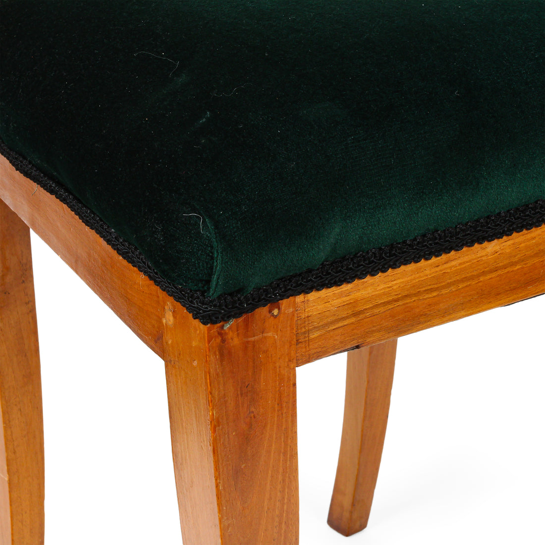 Biedermeier Maple Dining Chairs with Green Velvet Upholstery - Set of 4