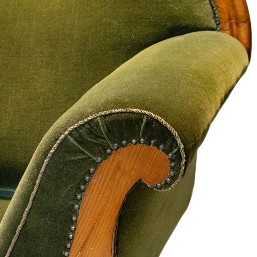 Biedermeier Rolled Arm Sofa with Green Upholstery