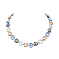 Blue, Silver, & Gold Foil Art Glass Bead Necklace