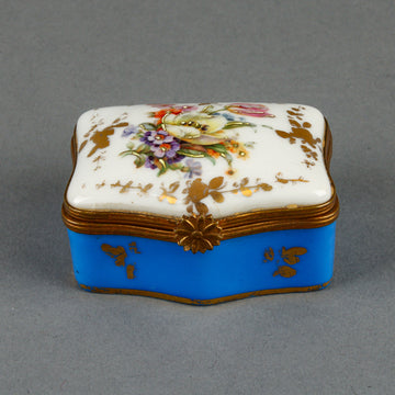 PATE DE LIMOGES Hand-Painted Floral & Blue Trinket/Pill Box