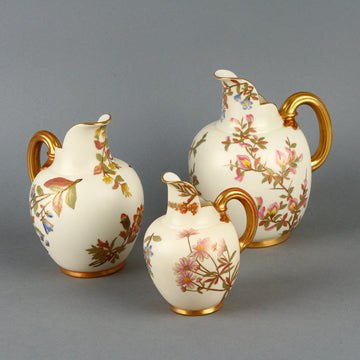 ROYAL WORCESTER Hand-Painted Blush Ivory Jugs - Set of 3