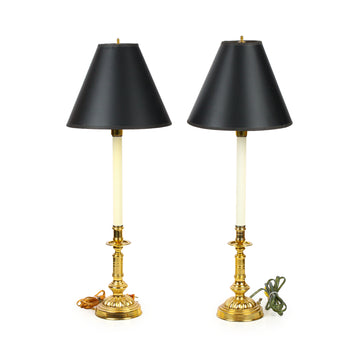 Brass Candlestick Buffet Table Lamps - Set of 2