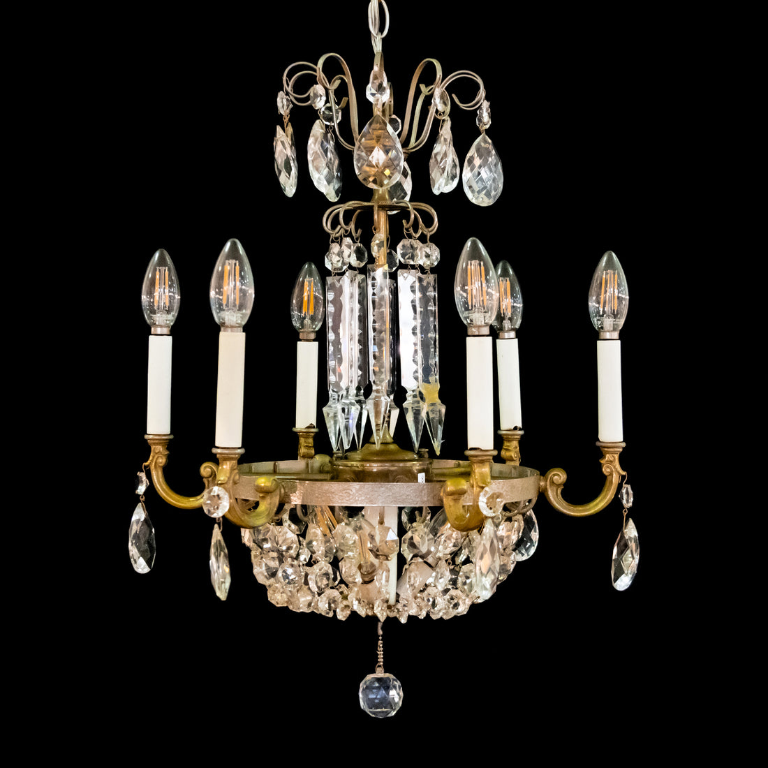 Brass & Crystal 6-Arm & 9-Light Chandelier